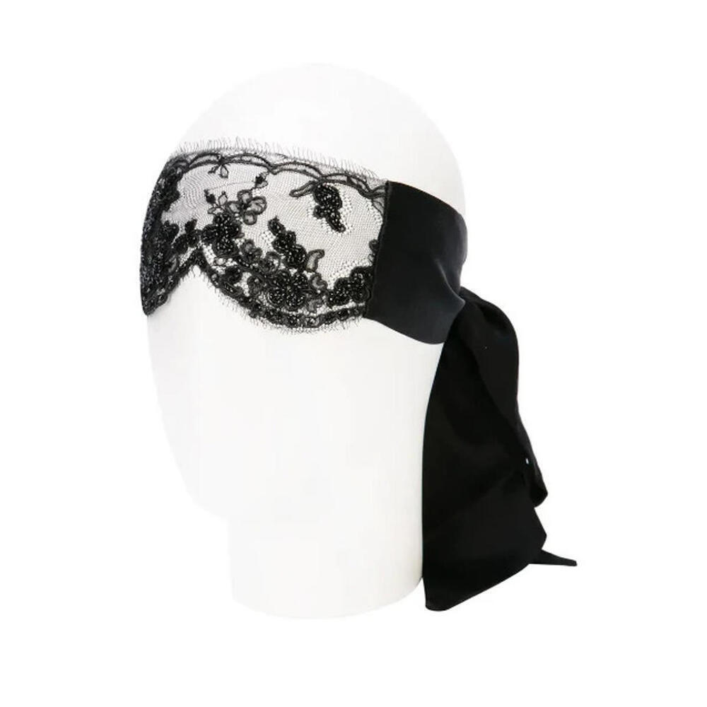 Kiki De Montparnasse Black Beaded Lace Silk Blindfold Choker Adjustable